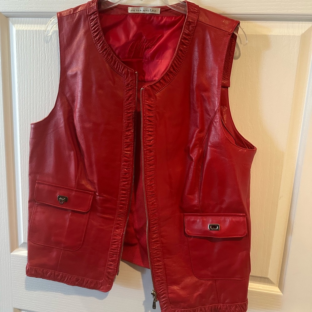 Peter Nygard Vibrant Red Leather Vest
